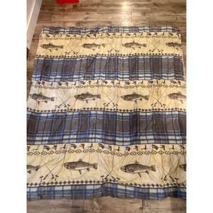 Remington Fly Fishing Trout Plaid Comforter Lodge Cabin Decor Blue Tan Full Size